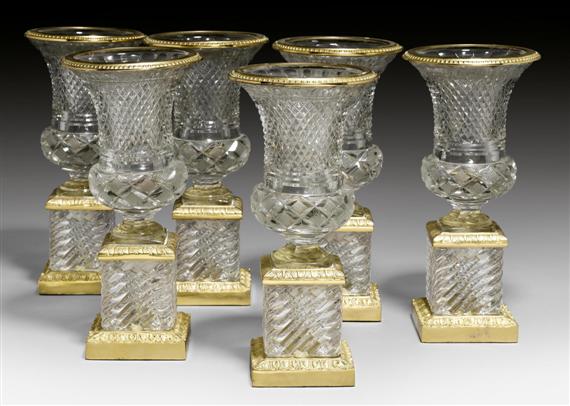 Appraisal: SET OF SMALL VASES WITH BRONZE MOUNTS late Restauration Paris