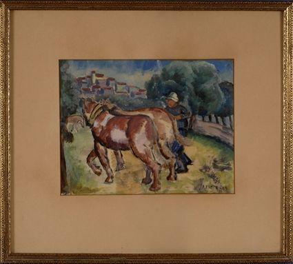 Appraisal: ANDRE LHOTE - LANDSCAPE WITH HORSES AND FIGURE Oil on