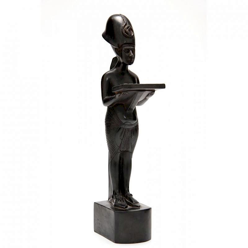 Appraisal: Egyptian Style Statuette of Akhenaten highly polished composite dark stone