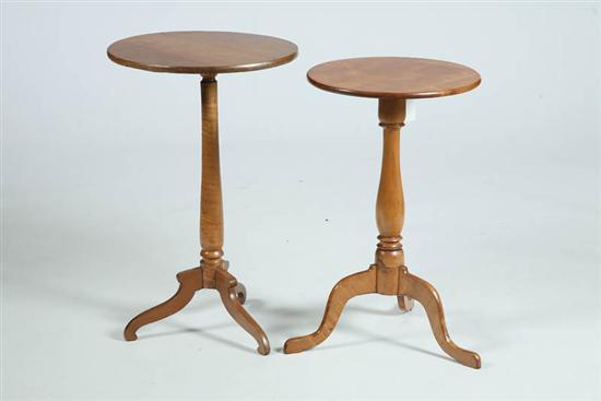 Appraisal: TWO CANDLESTANDS Maple and curly maple Round top stands with