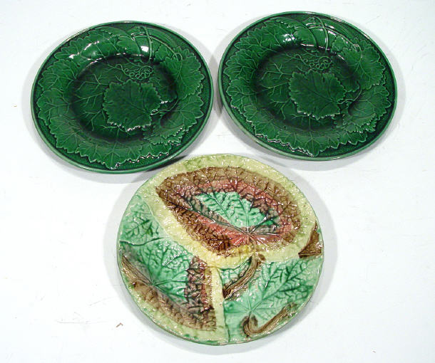 Appraisal: Pair of Victorian Majolica green leaf plates and one other