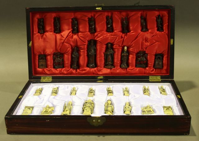 Appraisal: An oriental carved ivory chess set in case