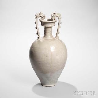 Appraisal: Straw-glazed Stoneware Amphora Straw-glazed Stoneware Amphora China Tang dynasty oviform