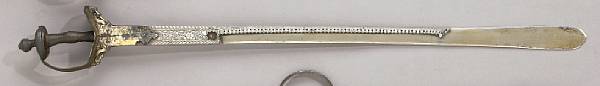 Appraisal: A silver damascened Indian khanda th th century Straight inch