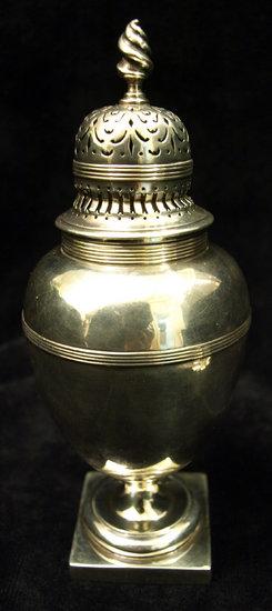 Appraisal: A sugar caster makers mark rubbed London the pierced lid