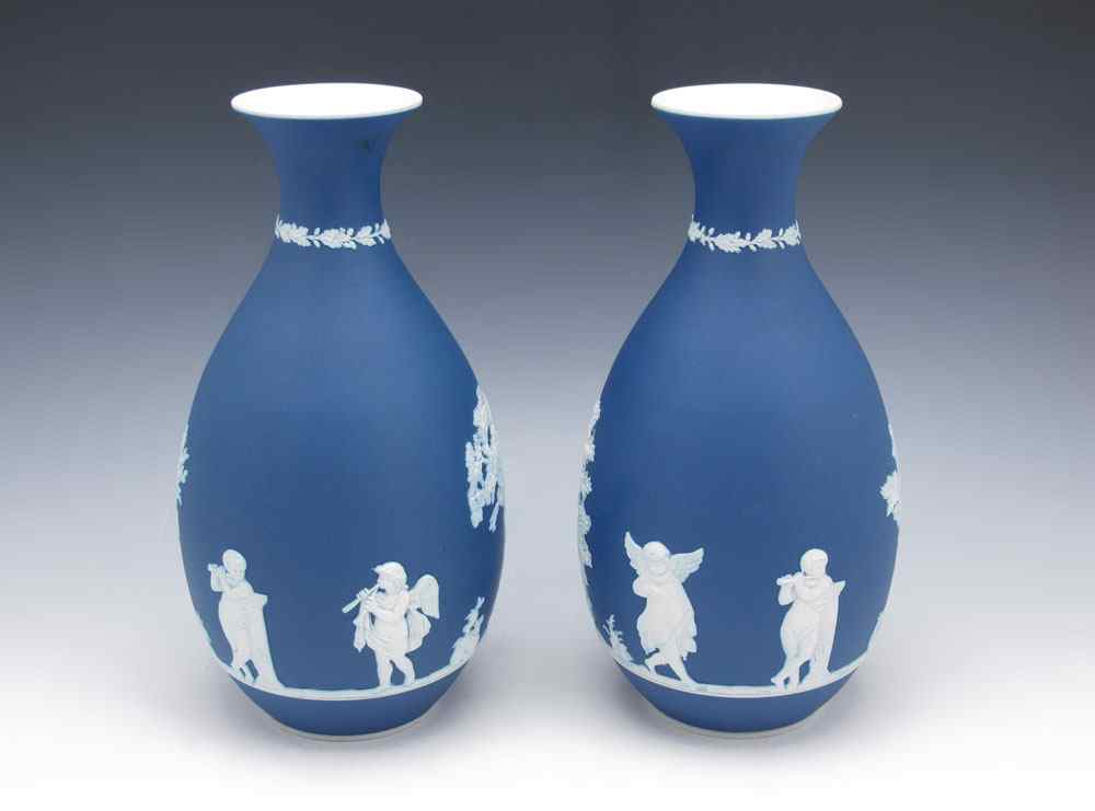 Appraisal: TWO FINE JASPERWARE VASES Each in a unique motif of