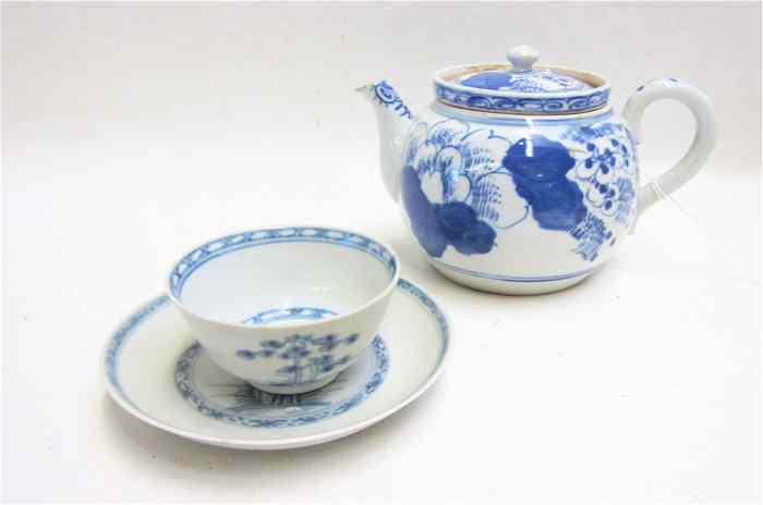 Appraisal: CHINESE BLUE AND WHITE PORCELAIN TEAPOT plus tea cup and