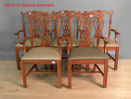 Appraisal: Set of twelve Chippendale style dining chairs