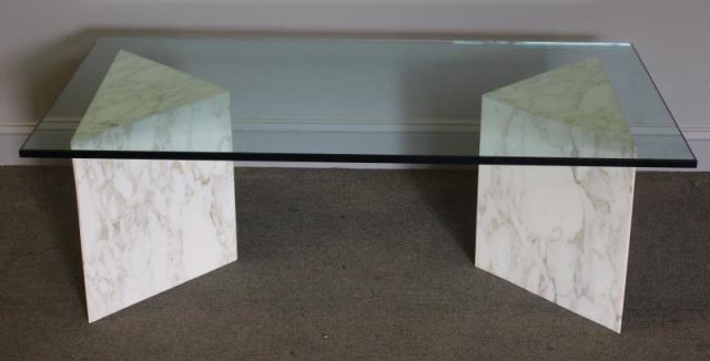 Appraisal: Midcentury Marble and Glass Coffee Table Probably Italian Unmarked From