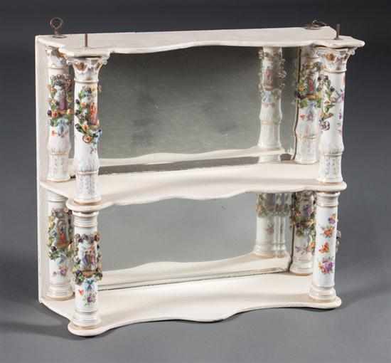 Appraisal: German floral laden porcelain and painted wood mirrored back two-tier