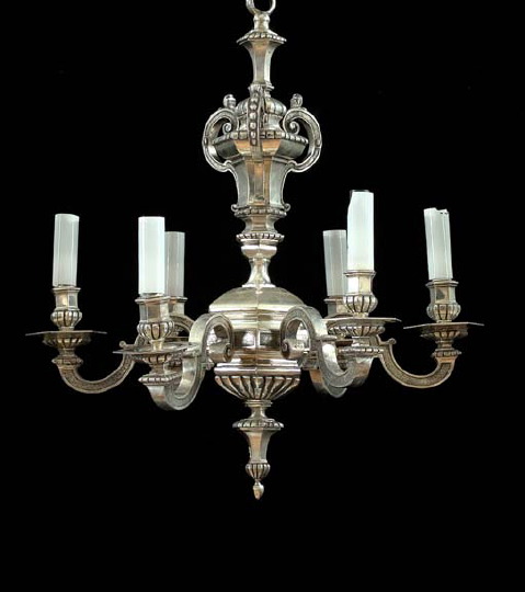 Appraisal: Good French Bronze Argente Six-Light Chandelier in the Louis XIV