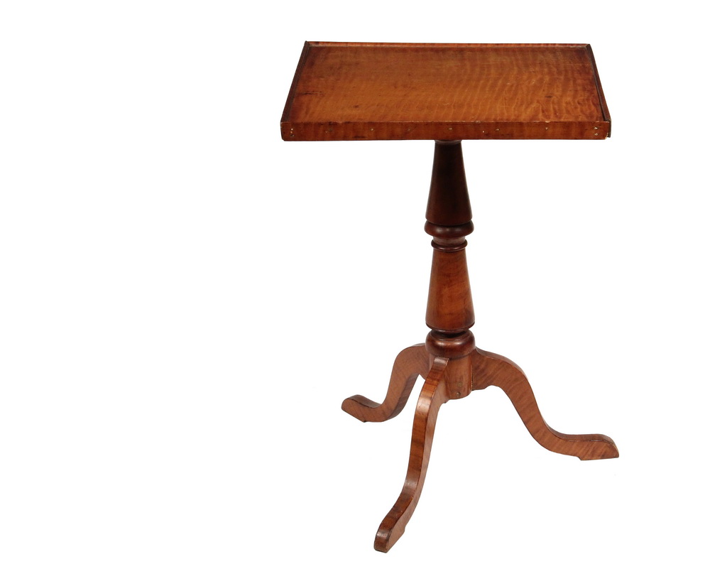 Appraisal: FEDERAL PERIOD CANDLESTAND - Bold Curly Maple Stand late th