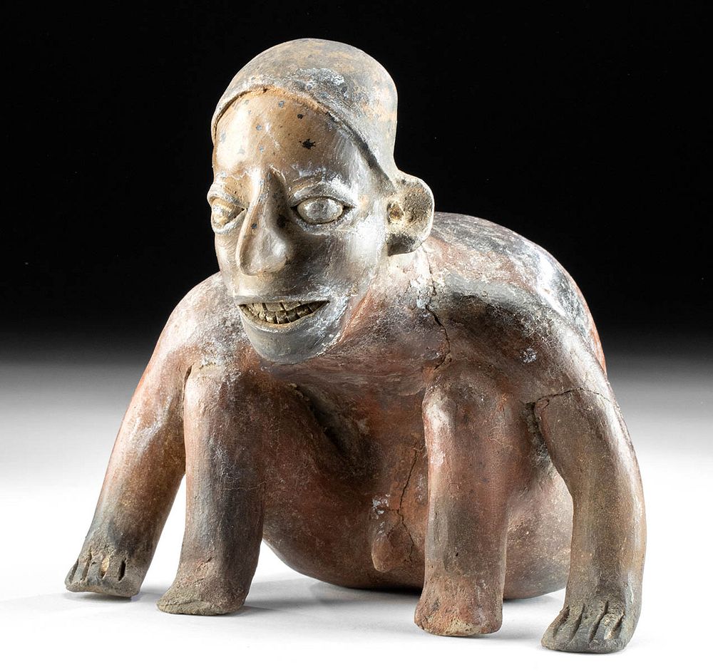 Appraisal: Jalisco Ameca Etzatlan Polychrome Seated Male Hunchback Pre-Columbian West Mexico