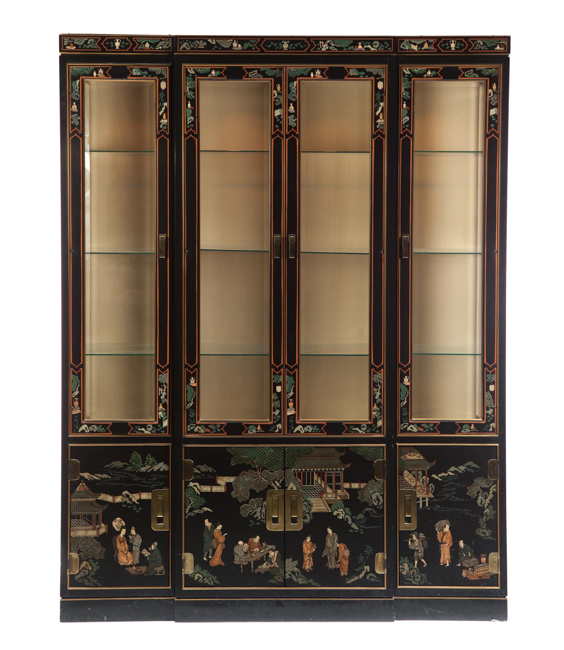 Appraisal: CHINOISERIE-STYLE BREAKFRONT CABINET BY HERITAGE American late th century One