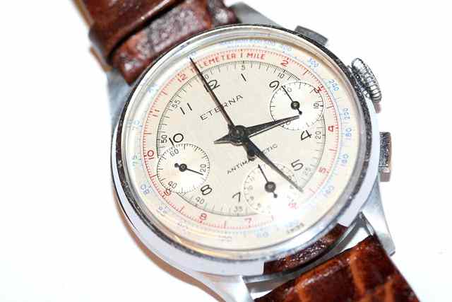 Appraisal: AN ETERNA STAINLESS STEEL CHRONOGRAPH WRIST WATCH the silvered dial