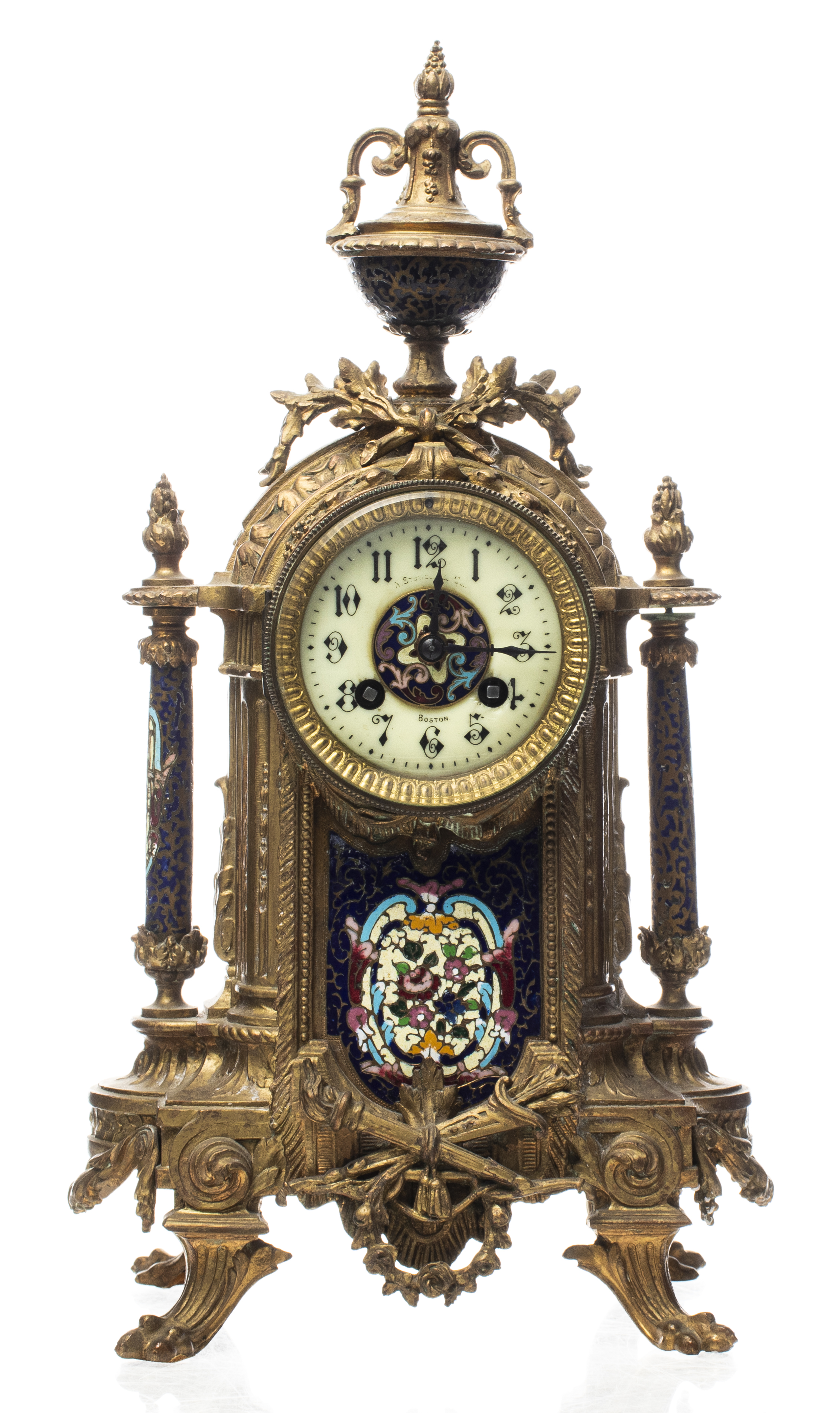 Appraisal: ROCOCO REVIVAL GILT BRONZE ENAMEL MANTEL CLOCK Rococo Revival gilt