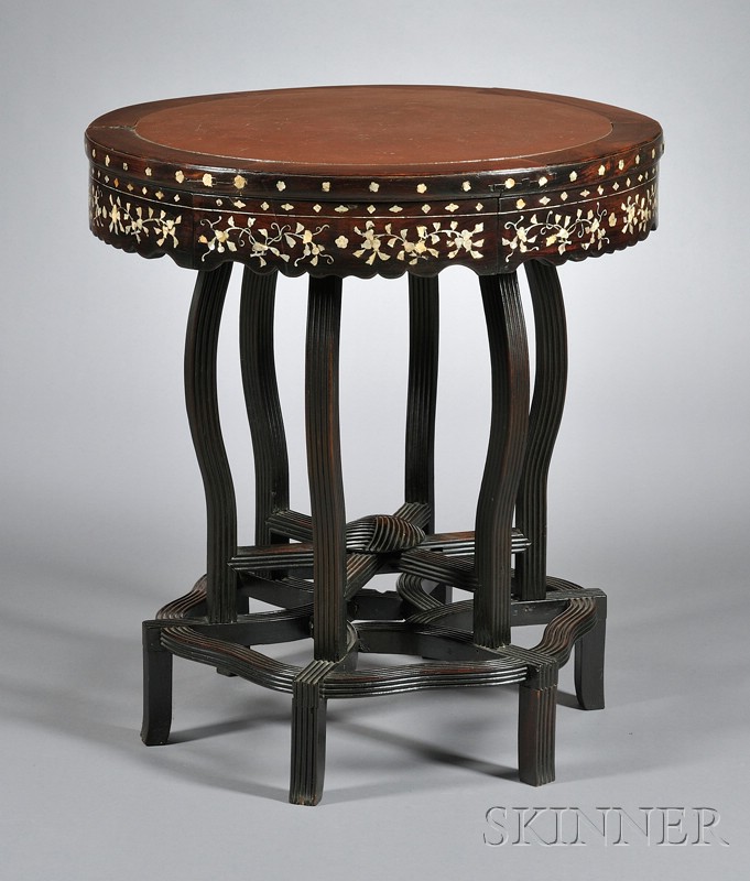 Appraisal: Round Table China th century rosewood inlaid with floral patterns