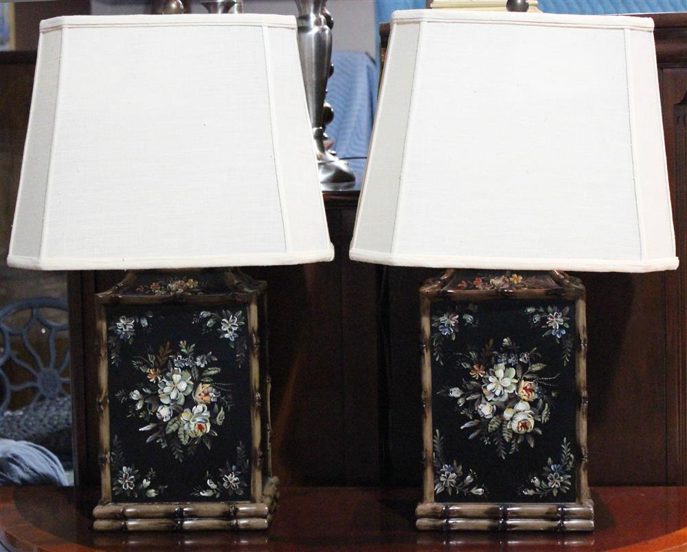 Appraisal: TWO PAIRS OF PAINTED TABLE LAMPS both rectangular one pair