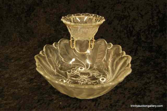 Appraisal: Vintage 's Glass Chip Dip SetIn a flower and leaf