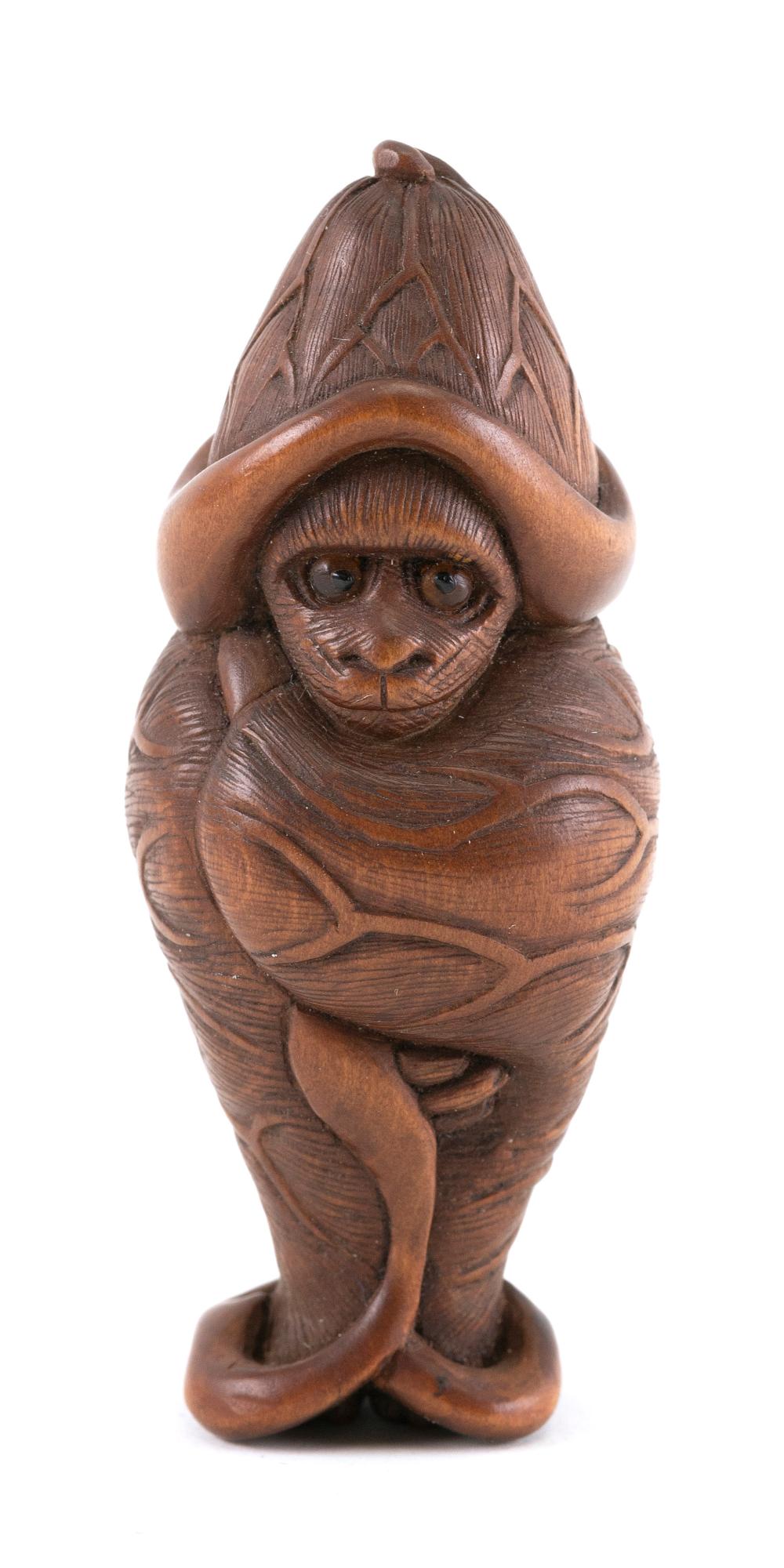 Appraisal: JAPANESE WOOD NETSUKE BY CHUICHI TH CENTURY HEIGHT JAPANESE WOOD