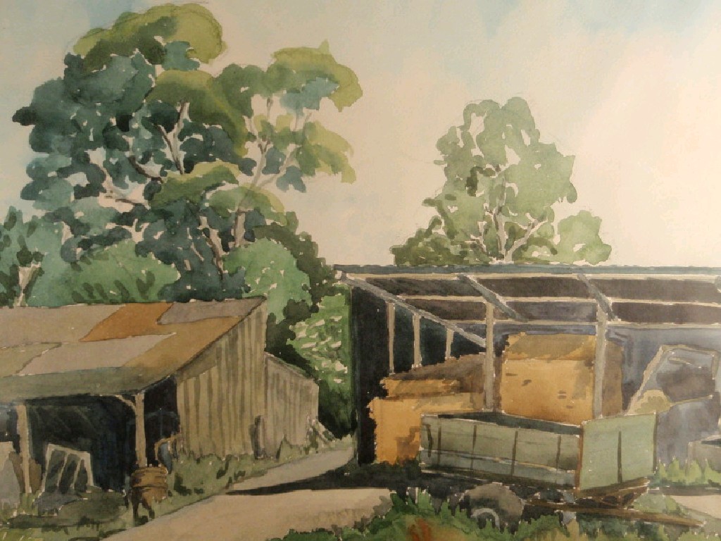 Appraisal: Watercolour of a farm-stead signed Rowling and a limited edition