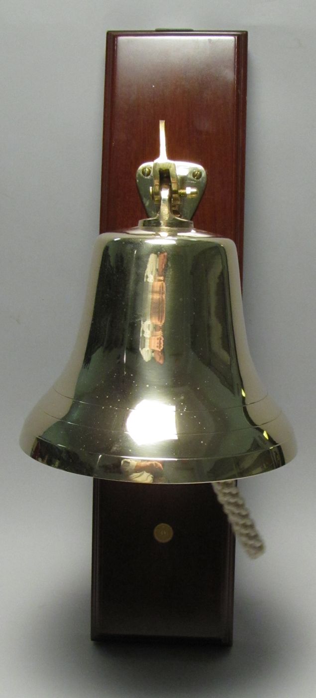 Appraisal: MOUNTED BRASS SHIP'S BELL With rope handle and clapper Diameter