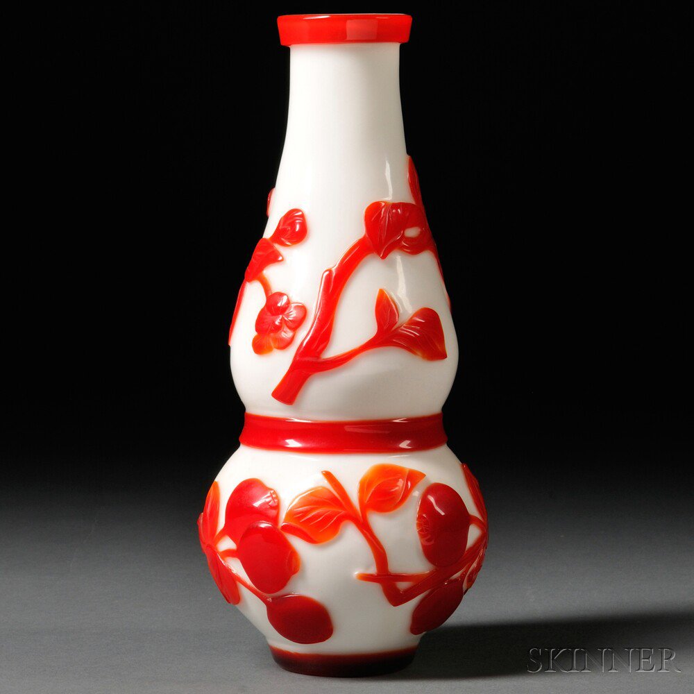 Appraisal: Peking Glass Double Gourd Vase China red glass cut through