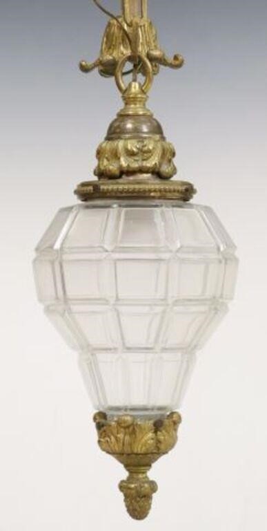 Appraisal: ITALIAN GILT METAL MOLDED GLASS -LIGHT LANTERNItalian gilt metal and