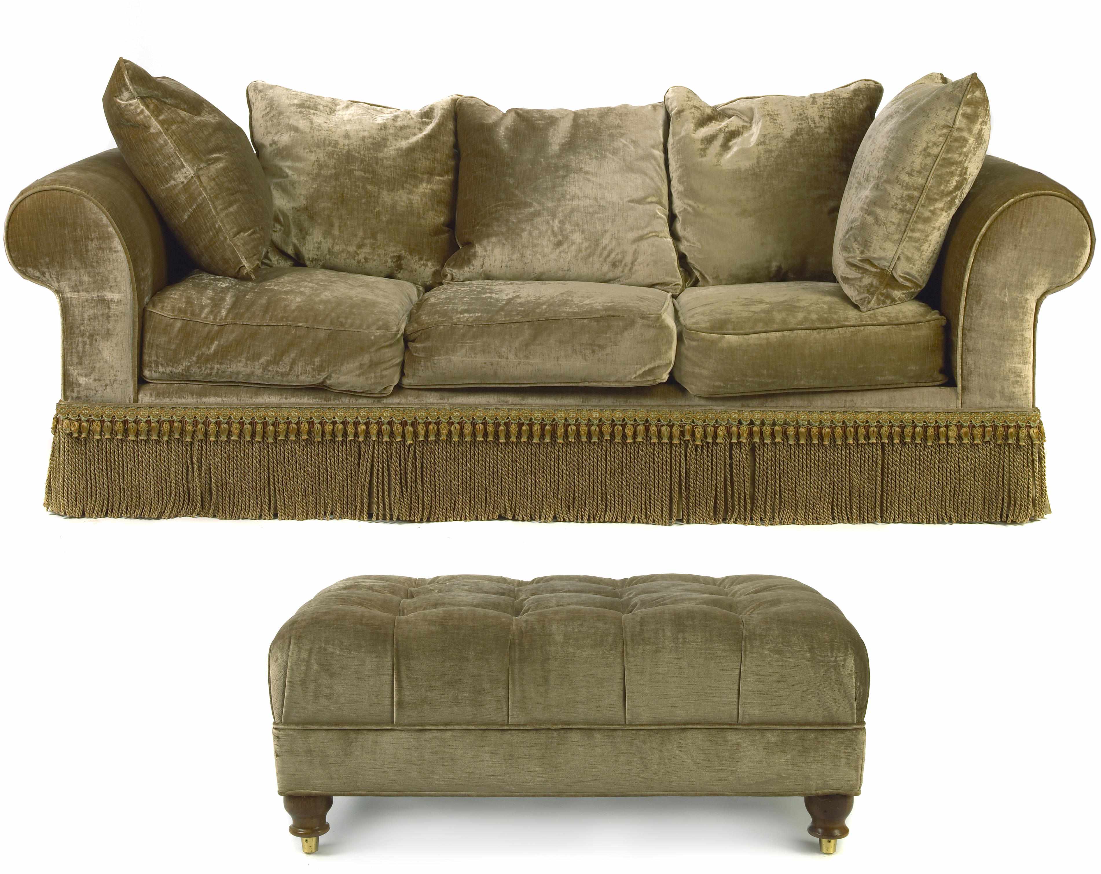 Appraisal: A pair of silk velvet upholstered three cushion sofas with