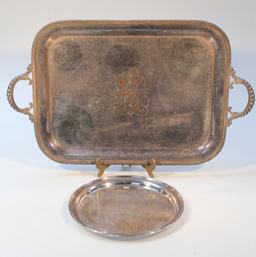 Appraisal: An early thC silver plated tea tray the oblong body