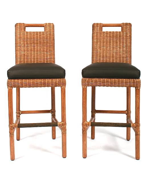 Appraisal: A group of three Thomas Pheasant woven rattan core barstools