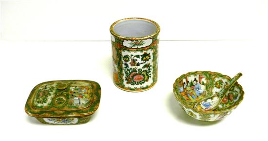 Appraisal: Four pieces of Rose Medallion including brush pot '' h