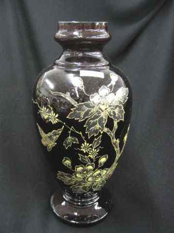 Appraisal: Victorian Enameled Ruby Art Glass Vase butterfly floral attributed to