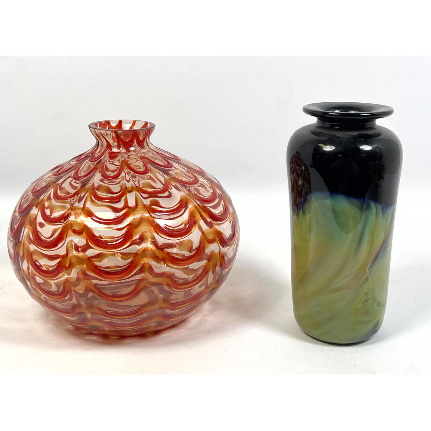 Appraisal: pcs Art Glass Czechoslovakia bulbous vase and Sally Worcester Vase