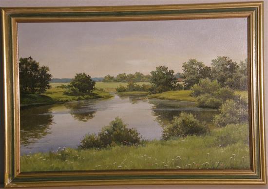 Appraisal: A V Pinegin Russian modern riverscape with trees on the