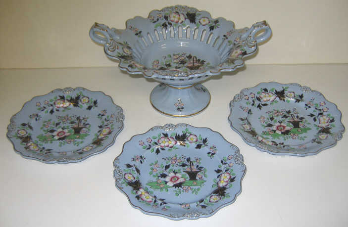 Appraisal: ENGLISH 'IMARI' PATTERN CERAMIC DESSERT SET A footed and handled