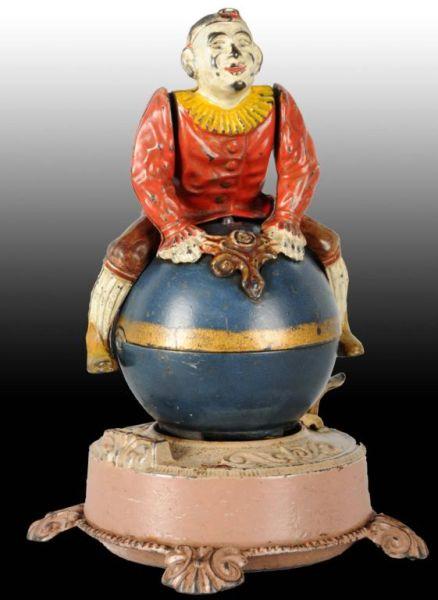 Appraisal: Cast Iron Clown on Globe Mechanical Bank Description Manufactured by