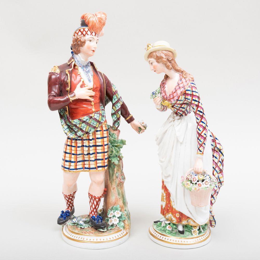 Appraisal: Pair of Derby Porcelain Figures of Scotsman and Companion Possibly