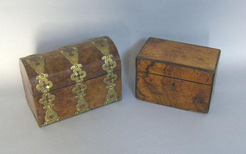 Appraisal: Three misc boxes to include burled walnut tea caddy early