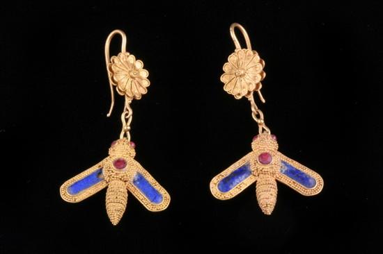 Appraisal: PAIR ROMAN YELLOW GOLD FLY FORM EARRINGS Circa st century