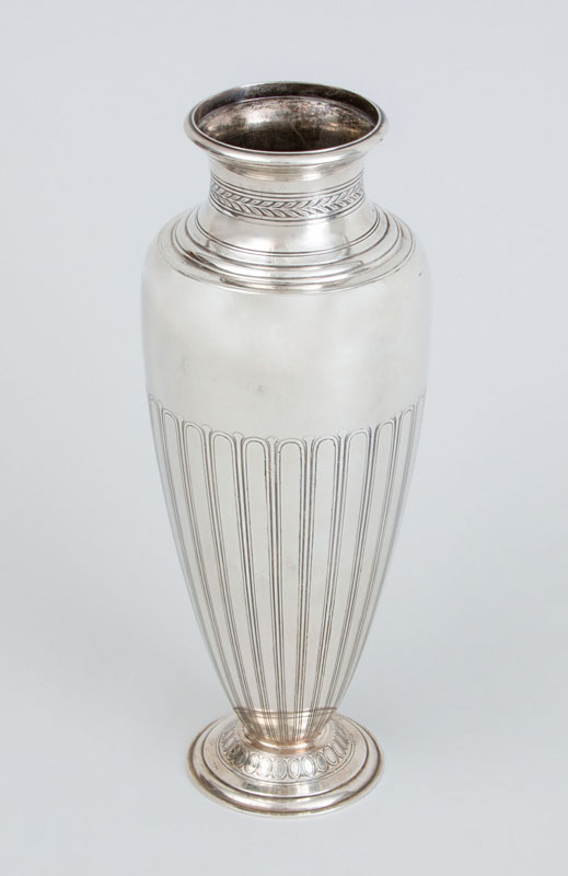 Appraisal: TIFFANY CO SILVER VASE - the slender ovoid footed bowl