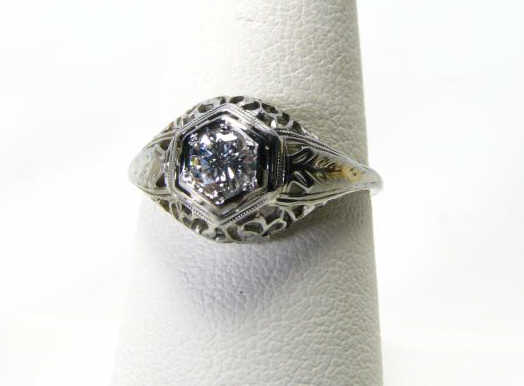 Appraisal: Lady's Antique k White Gold Filigree Ring ct Diamond