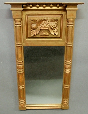 Appraisal: - Sheraton gilt framed mirror with carved bird grape and