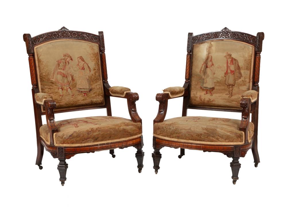 Appraisal: Pair of American Renaissance Carved Rosewood Armchairs later th c