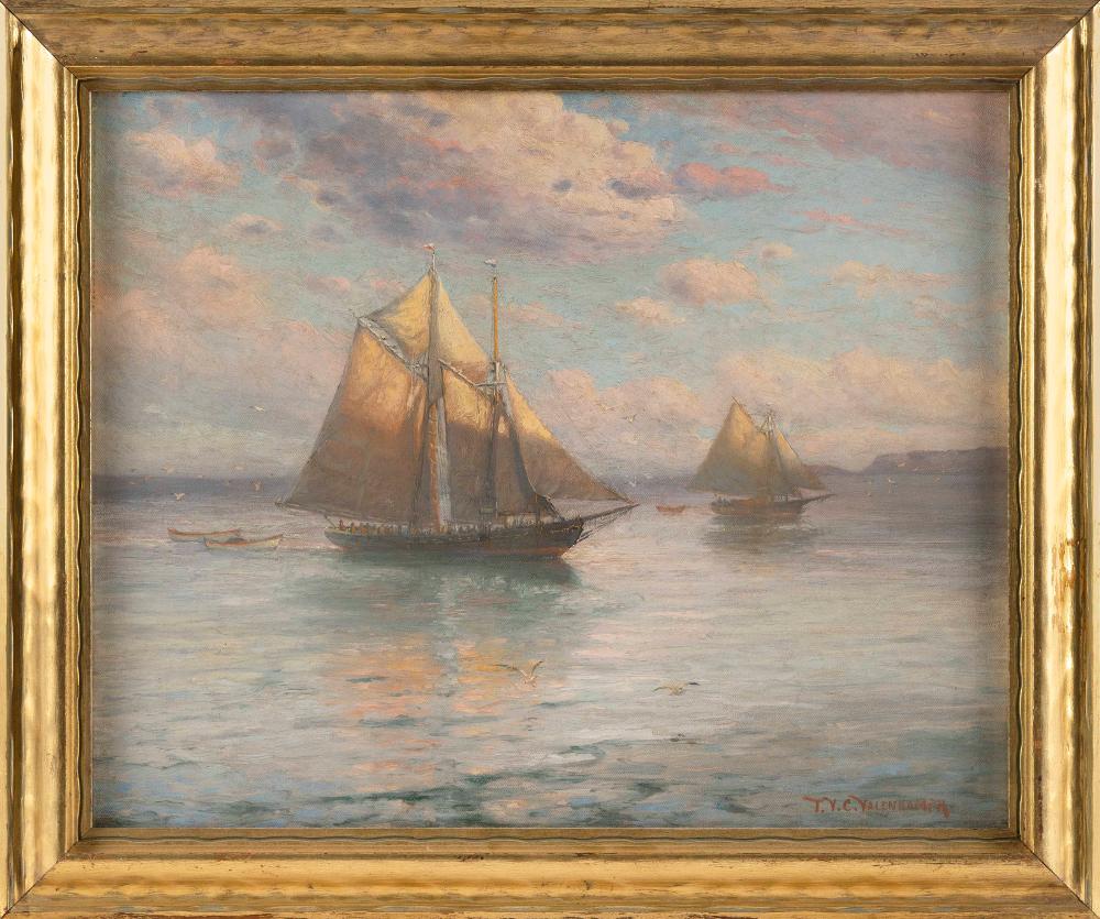 Appraisal: THEODORE VICTOR CARL VALENKAMPH Massachusetts Sweden - Boats at sunset