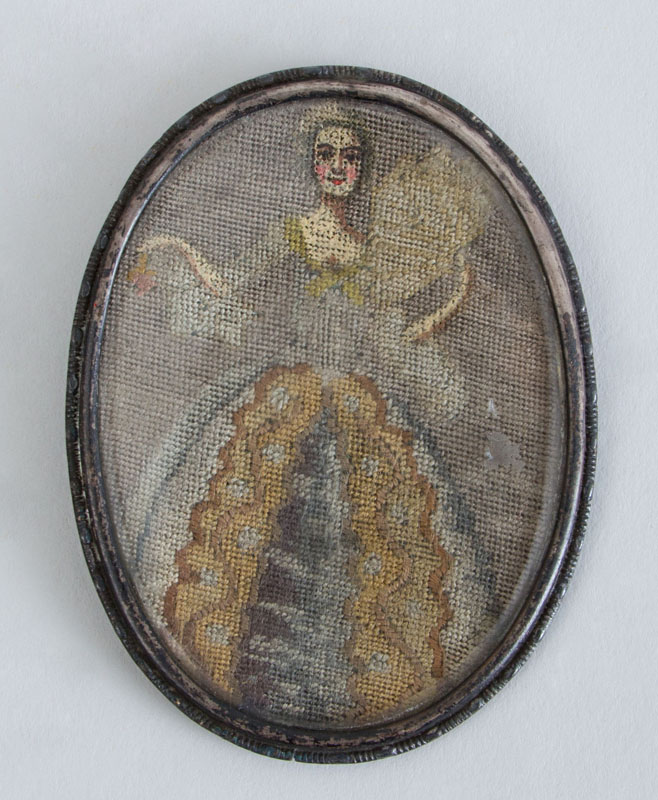 Appraisal: CONTINENTAL NEEDLEWORK OVAL MINIATURE OF A LADY Contained in silver