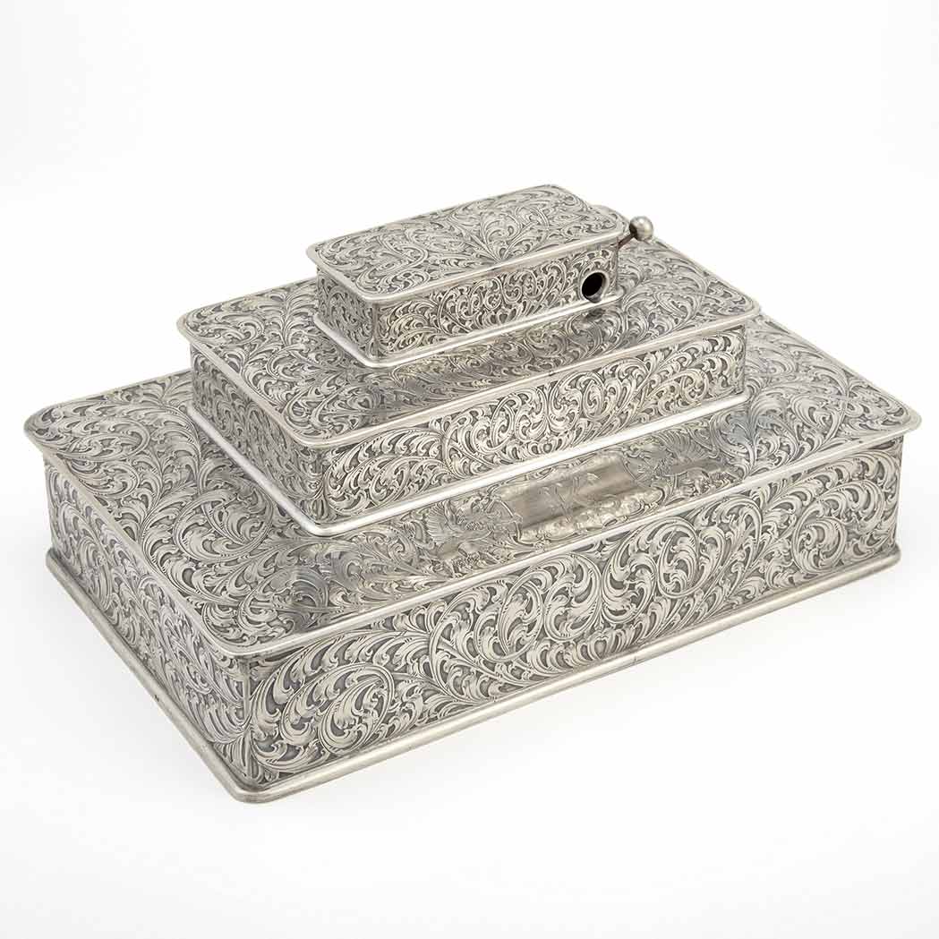 Appraisal: Spaulding Co Sterling Silver Three-Tiered Humidor Of rectangular form with