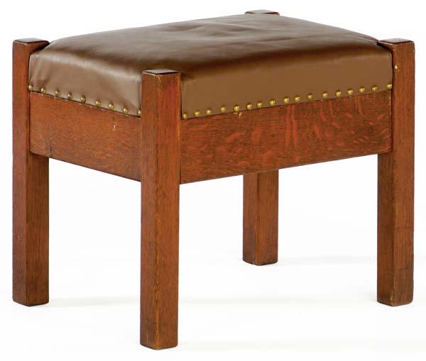 Appraisal: L AND J G STICKLEY Footstool with tacked-on leather top