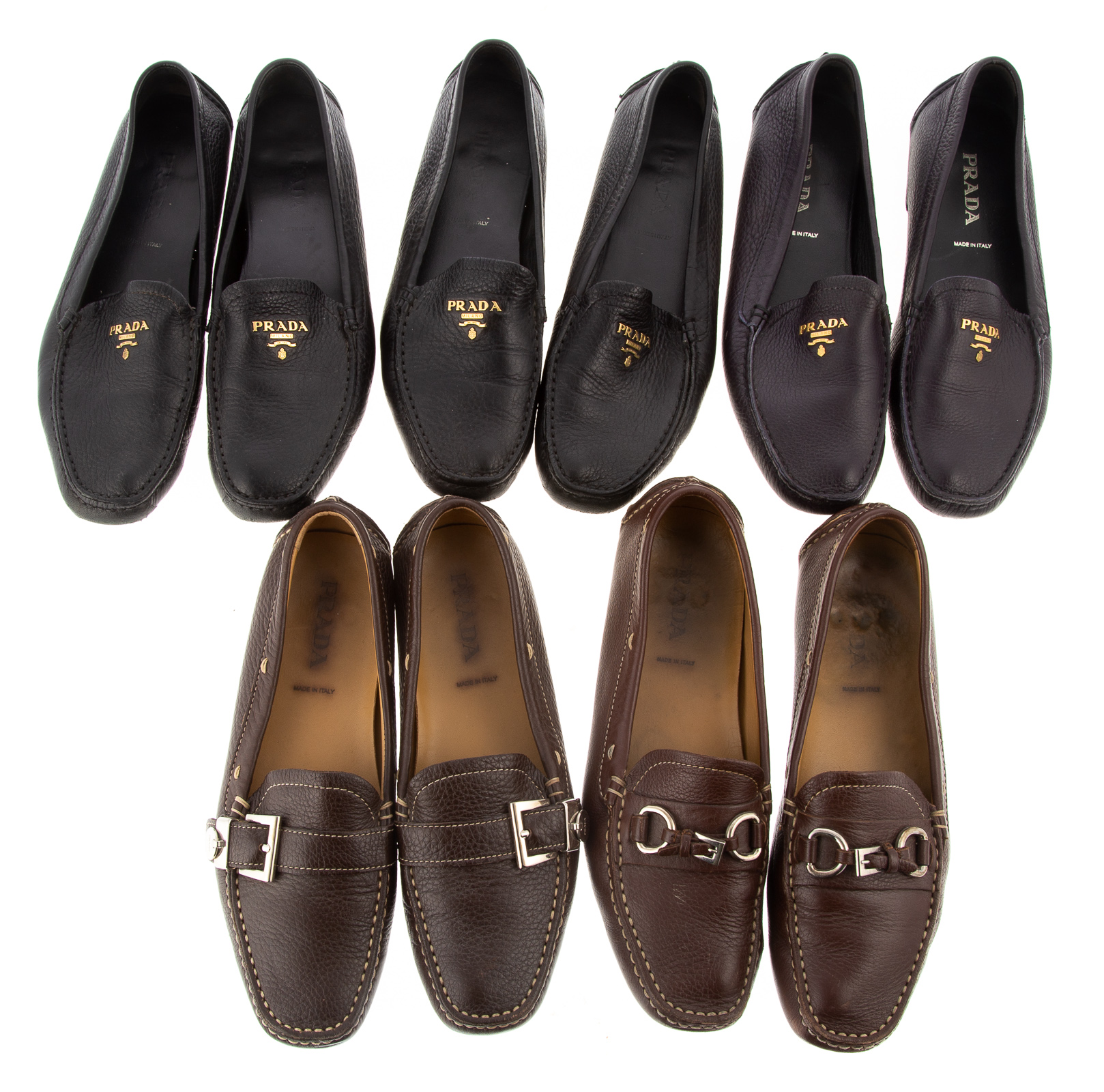 Appraisal: FIVE PAIRS PRADA LEATHER LOAFERS size