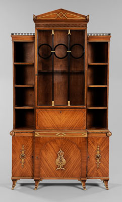 Appraisal: Biedermeier Style Breakfront th century satinwood veneer architectural cornice over